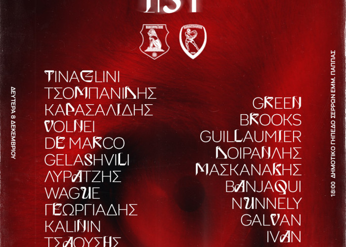 Πανσερραϊκός: Η αποστολή της ομάδας για τον αγώνα με τον Παναιτωλικό