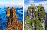Εικόνες που κόβουν την ανάσα: «Δίδυμοι» ναοί στις κορυφές βράχων, 2.336 μ. πάνω από τη θάλασσα