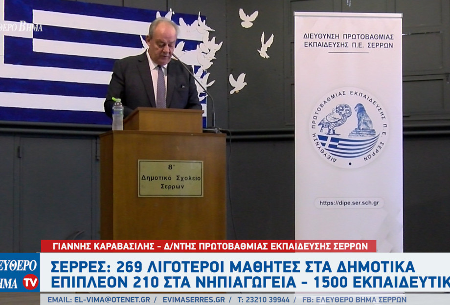 Σέρρες: 269 λιγότεροι μαθητές στα δημοτικά - Επιπλέον 210 στα νηπιαγωγεία - 1500 άτομα το εκπαιδευτικό προσωπικό