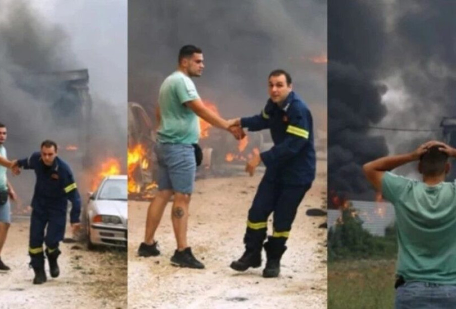 Πυροσβέστης «παίρνει σηκωτό» ιδιοκτήτη μάντρας αυτοκινήτων που γίνεται στάχτη από τις φλόγες Πυροσβέστης «παίρνει σηκωτό» ιδιοκτήτη μάντρας αυτοκινήτων που γίνεται στάχτη από τις φλόγες