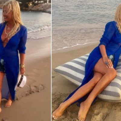 Μαρίνα Πατούλη: Με μαύρο μαγιό στην ακριβότερη παραλία της Μυκόνου