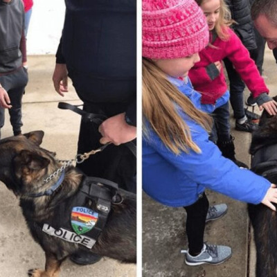 Αστυνομικοί από 40 τμήματα πήραν τους σκύλους τους κι επισκέφθηκαν κοριτσάκι με καρκίνο για να του δώσουν χαρά