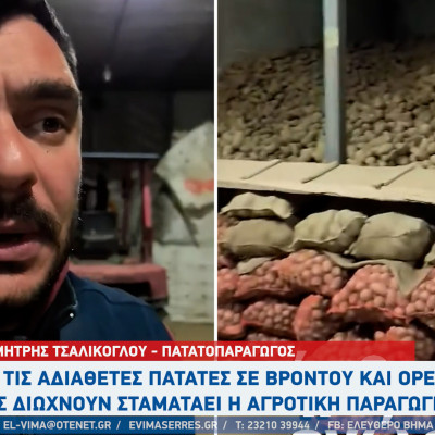 Ο Δημήτρης Τσαλίκογλου για τις αδιάθετες πατάτες σε Βροντού και Ορεινή Σερρών: Μας διώχνουν σταματάει η αγροτική παραγωγή