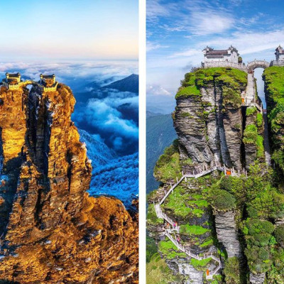 Εικόνες που κόβουν την ανάσα: «Δίδυμοι» ναοί στις κορυφές βράχων, 2.336 μ. πάνω από τη θάλασσα